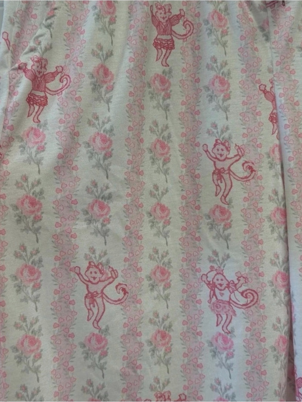 Women’s Pink Floral & Monkey Print Lounge Pants, Large, 28 inch inseam